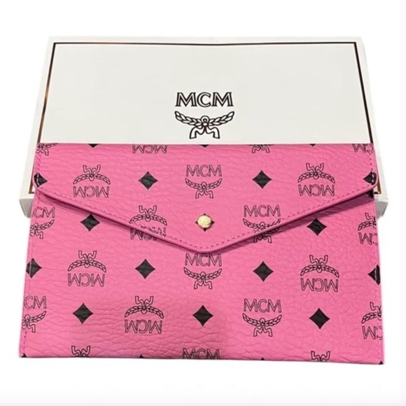 MCM Handbags - MCM Visetos Leather Envelope Clutch Pink
